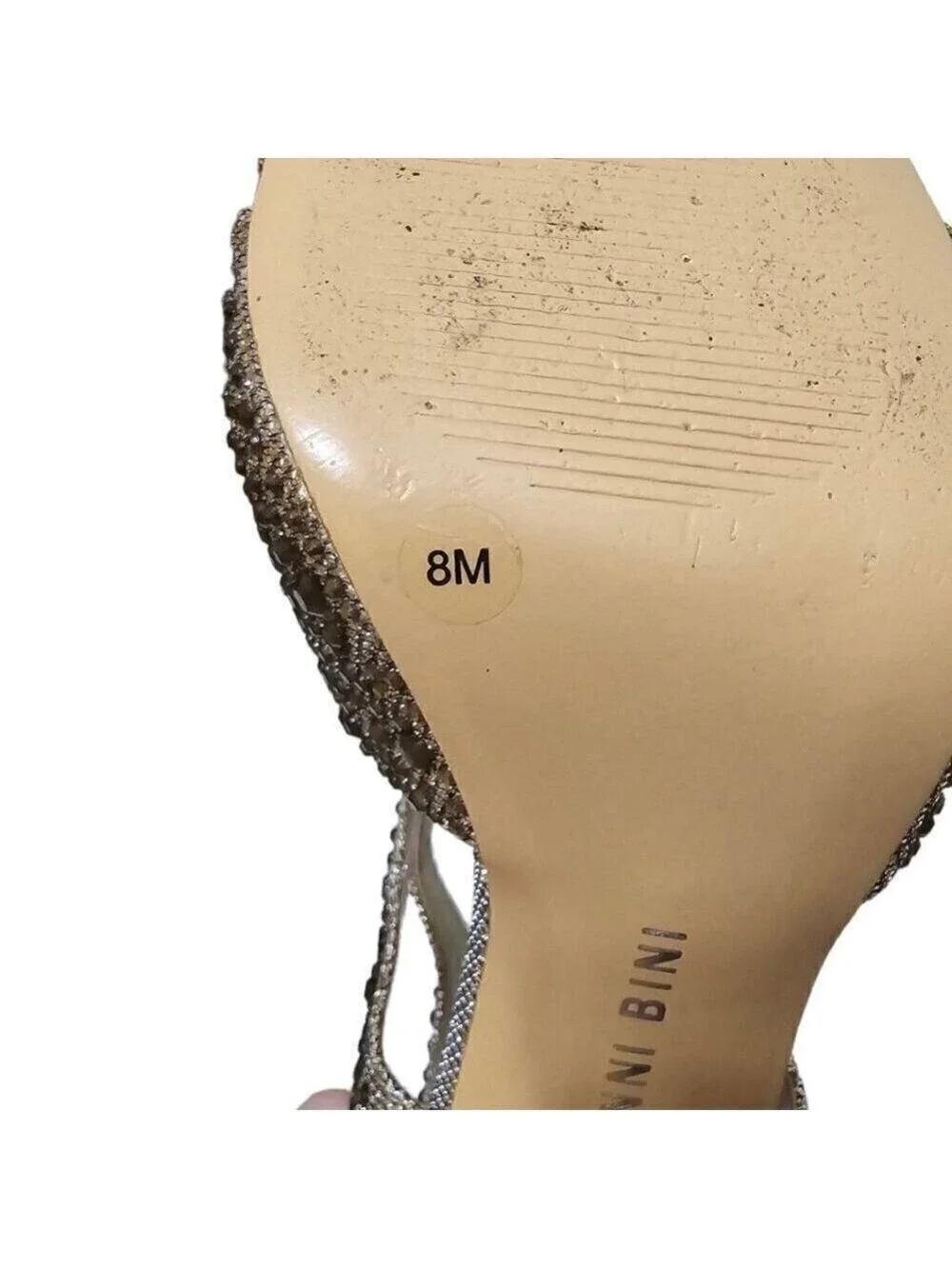 Gianni Bini Gold Flame042 Rhinestone Open Toe Stiletto Heels Sz 8